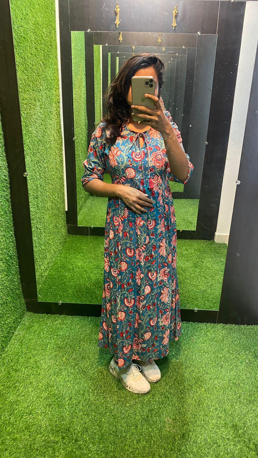 Blue and red Cotton printed kurti top - Threads