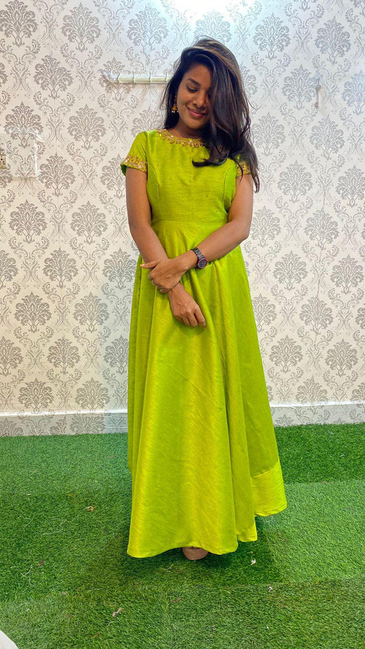 Exclusive latest design green silk organza women party wear dress - Threads