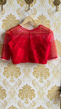 Deep red netted hand embroidery worked blouse - Threads