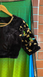 Hand worked velvet ready to wear sleeved designer Blouse - Threads