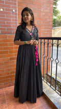 Black silk V neck handworked dress - Threads