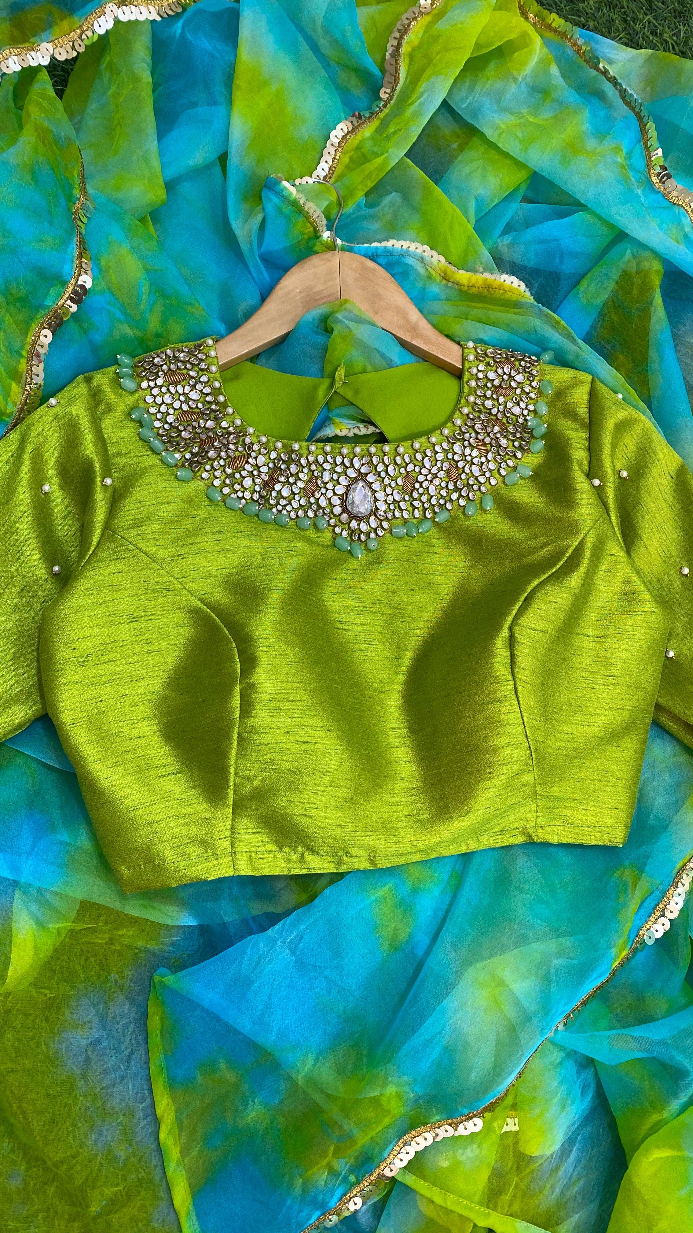 Pure Organza saree with handworked stitched Blouse - Threads