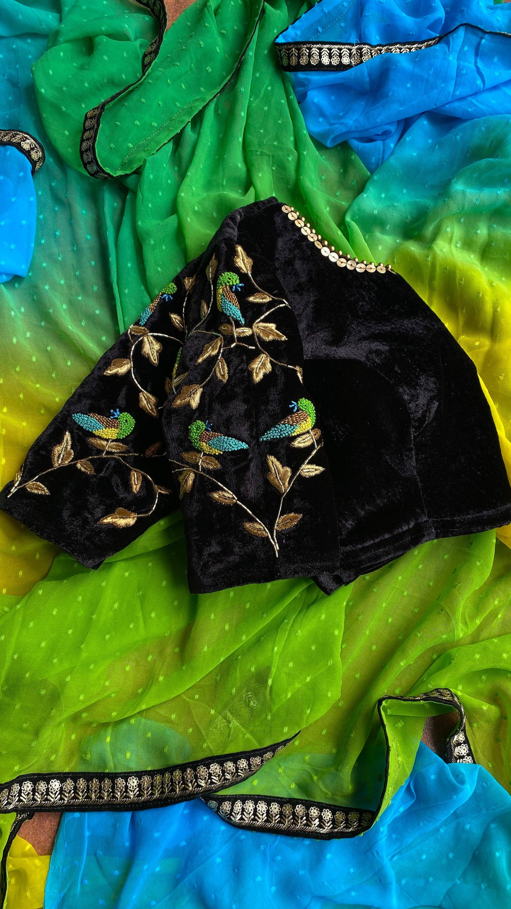 Hand worked velvet ready to wear sleeved designer Blouse - Threads