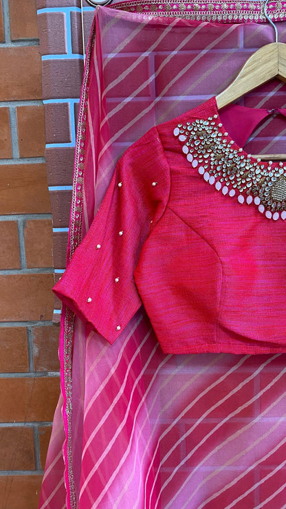 Hand worked pink heavy Jewel Neck Blouse - Threads