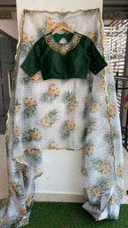 Hand worked Green Jewel Neck stitched Blouse - Threads