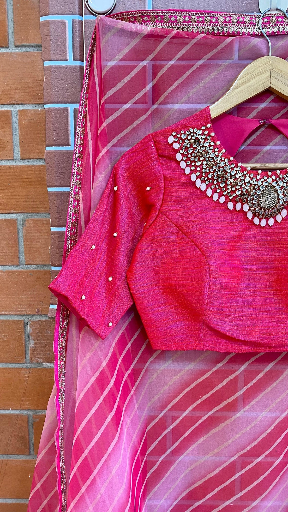 Hand worked pink heavy Jewel Neck Blouse - Threads