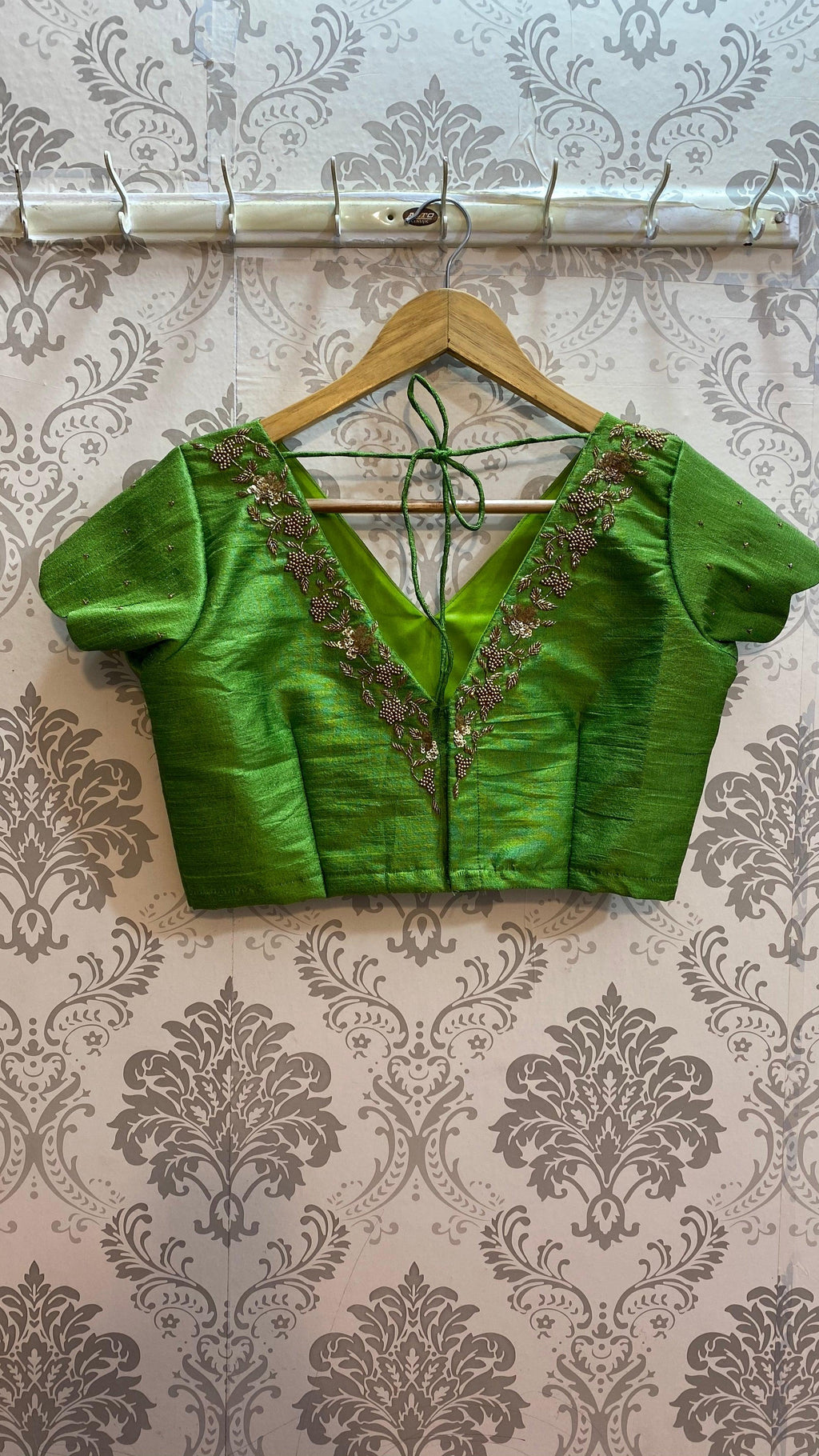 New Silk Handworked V neck  blouse and scalloped sleeves. - Threads