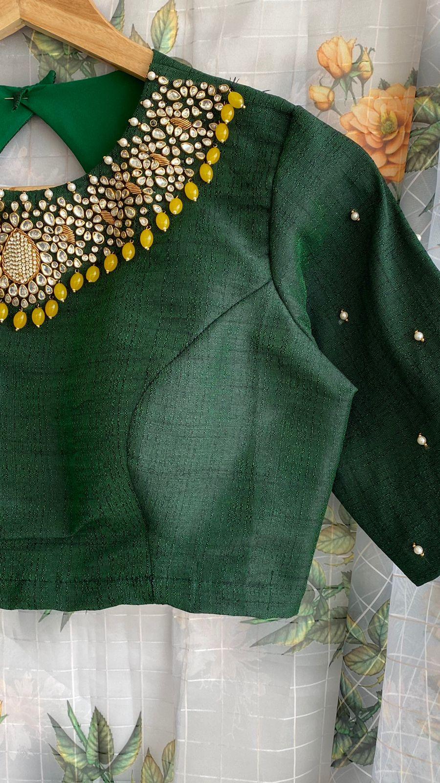 Hand worked Green Jewel Neck stitched Blouse - Threads