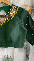 Hand worked Green Jewel Neck stitched Blouse - Threads