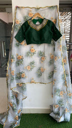 Hand worked Green Jewel Neck stitched Blouse - Threads