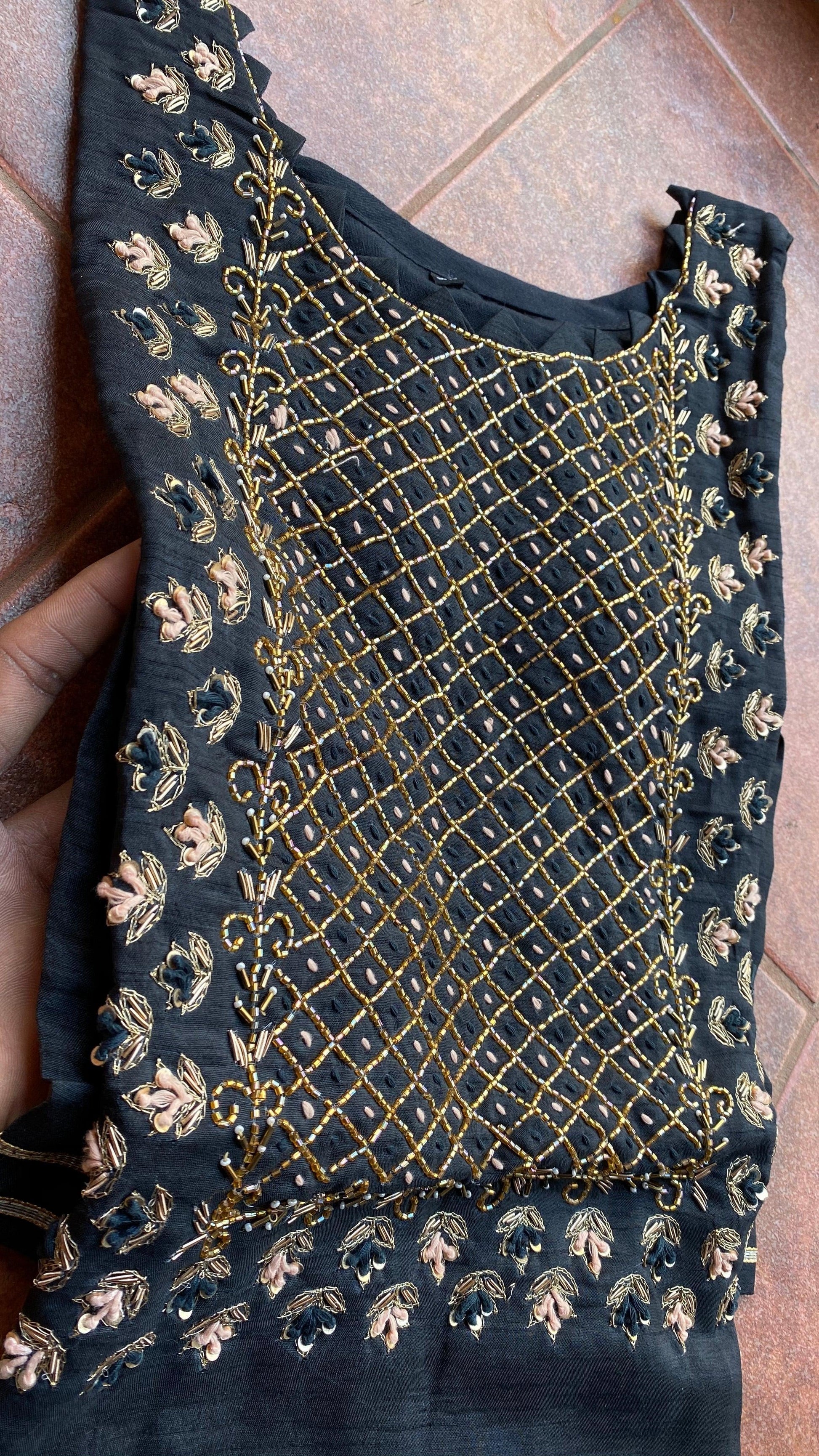 Black heavy embroidery handwork 2 piece kurti set - Threads