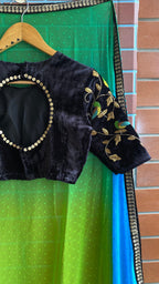 Hand worked velvet ready to wear sleeved designer Blouse - Threads