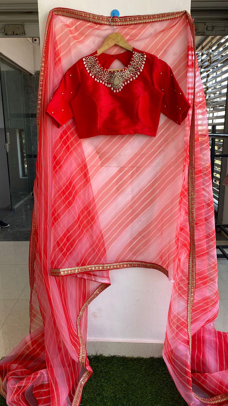 Hand worked Red Jewel Neck Blouse - Threads