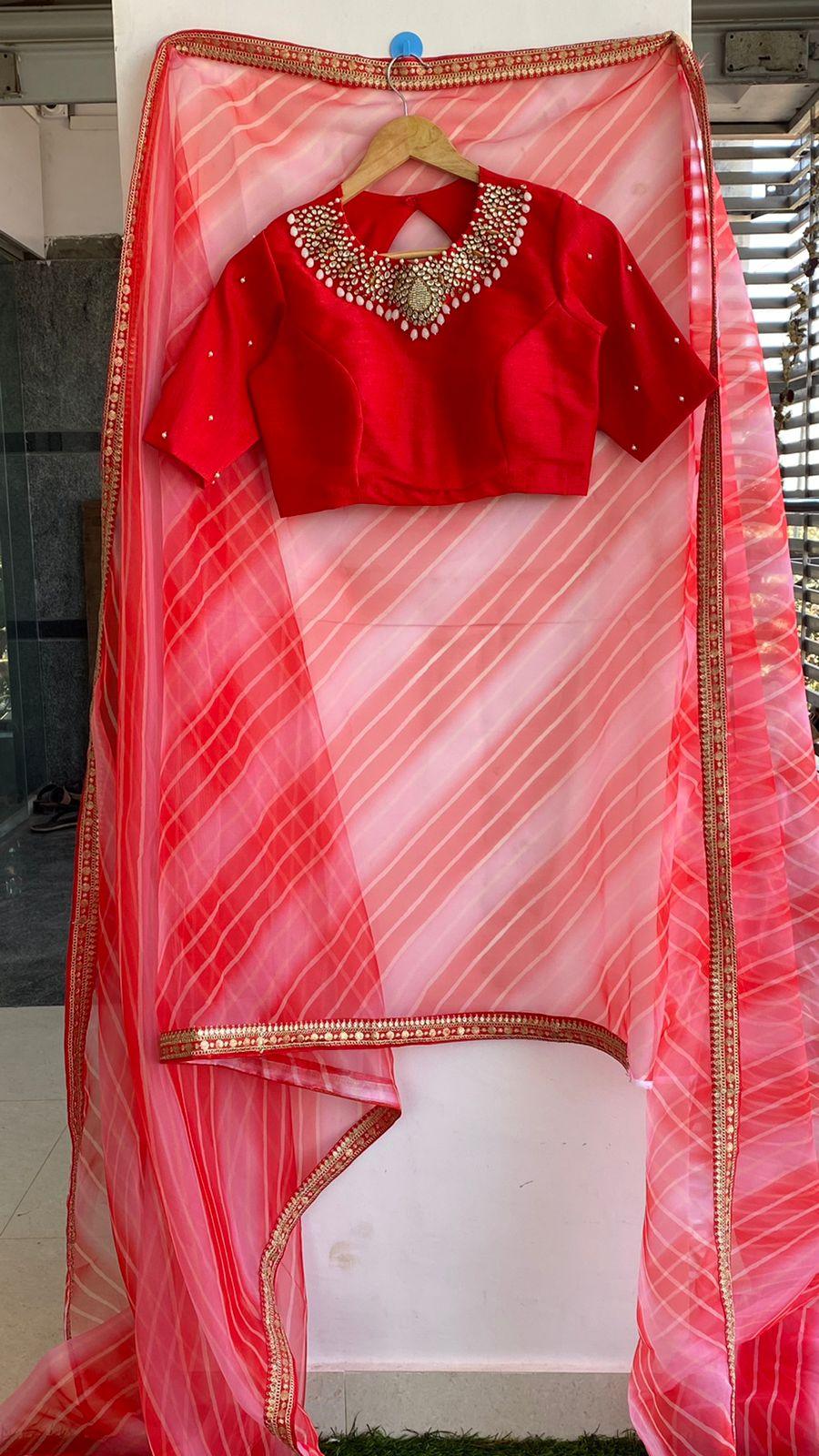 Hand worked Red Jewel Neck Blouse - Threads