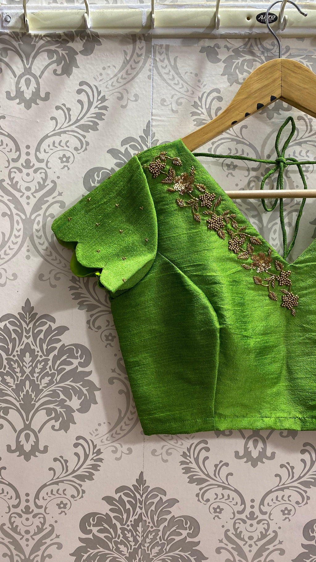 New Silk Handworked V neck  blouse and scalloped sleeves. - Threads