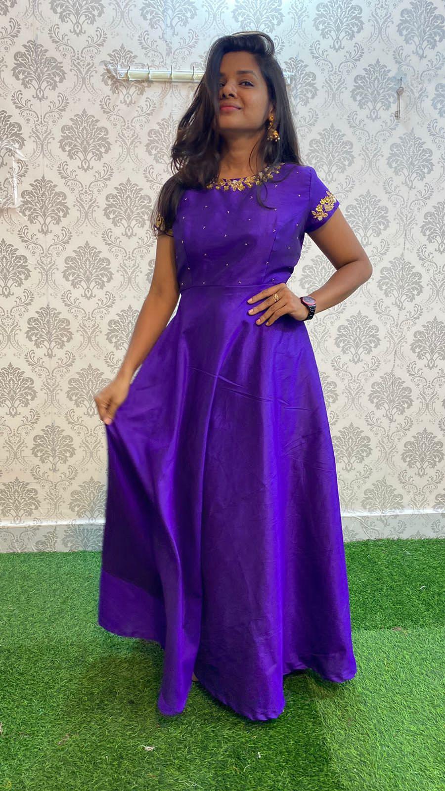 Elegant great purple silk festive wear salwar - Threads