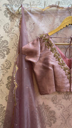Onion pink silk heavy V shaped hand worked blouse - Threads