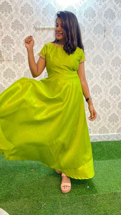 Exclusive latest design green silk organza women party wear dress - Threads