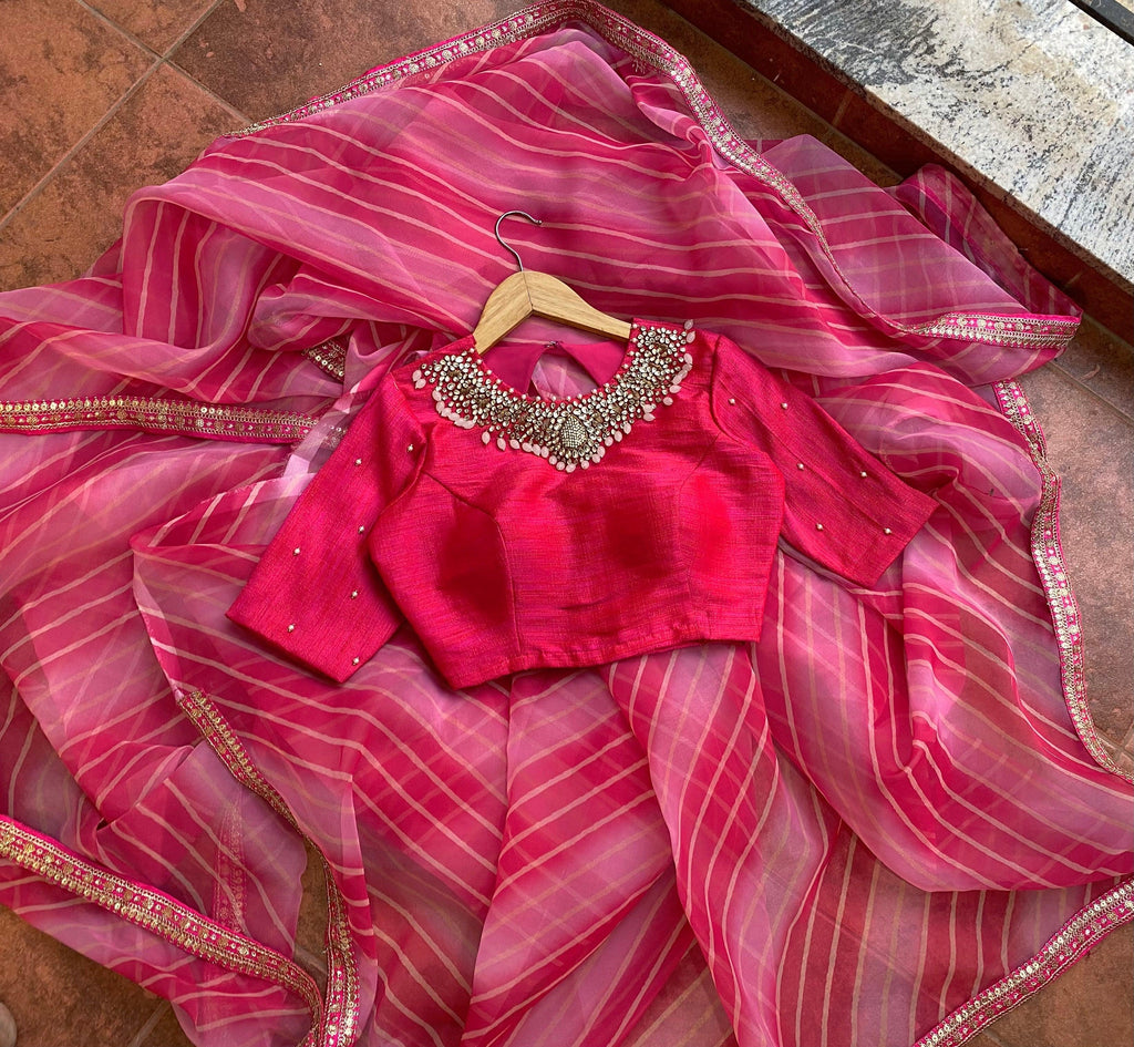Hand worked pink heavy Jewel Neck Blouse - Threads