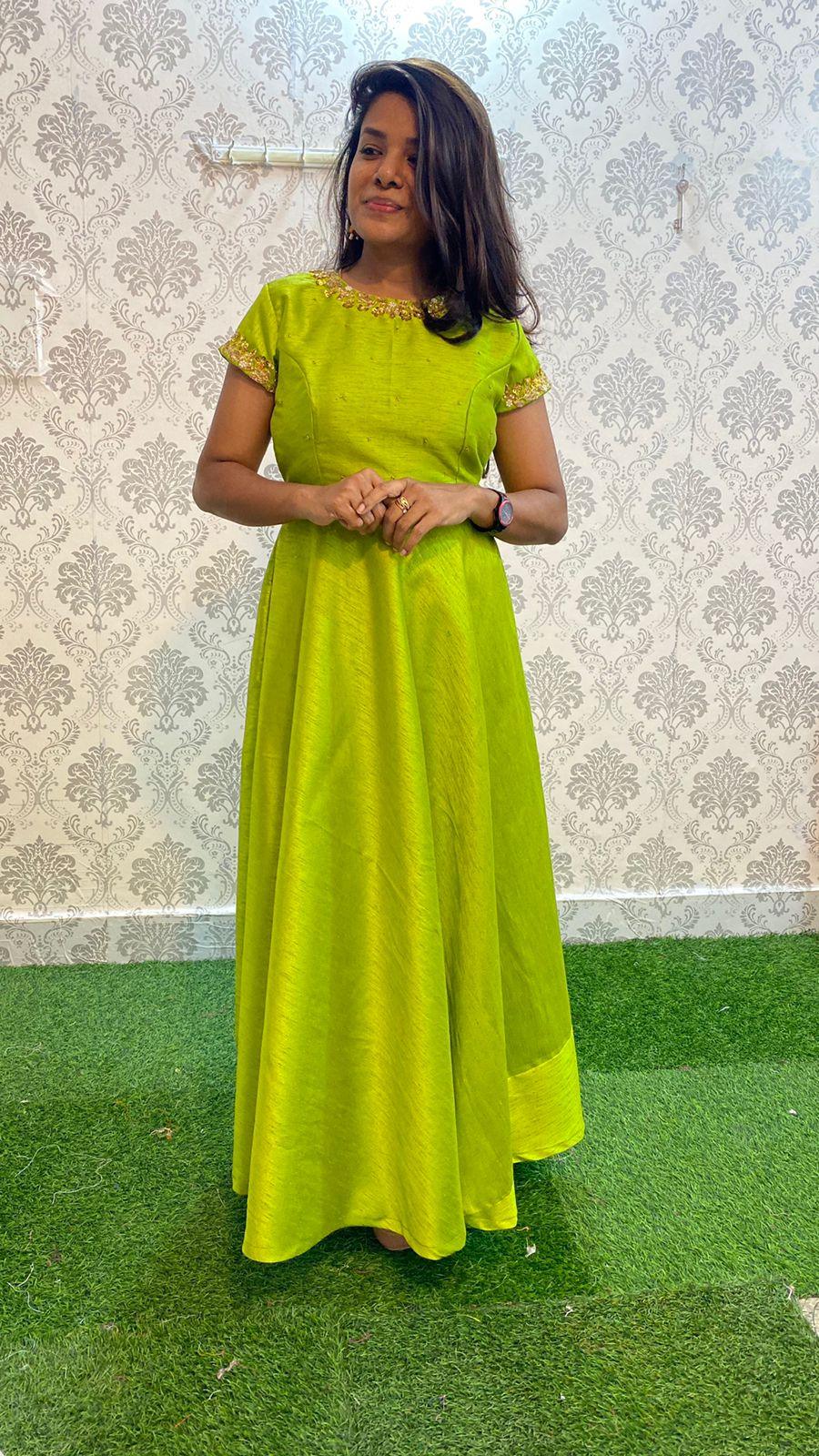Exclusive latest design green silk organza women party wear dress - Threads