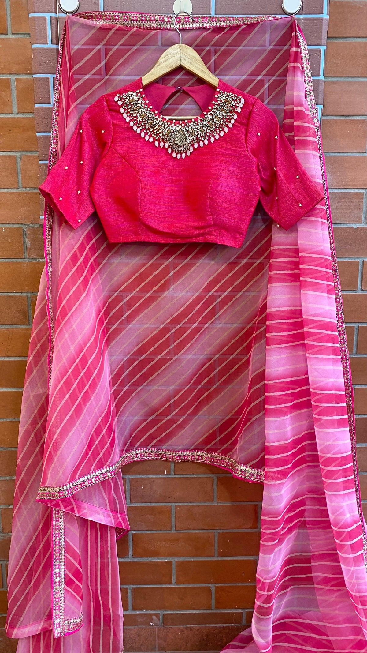 Hand worked pink heavy Jewel Neck Blouse - Threads