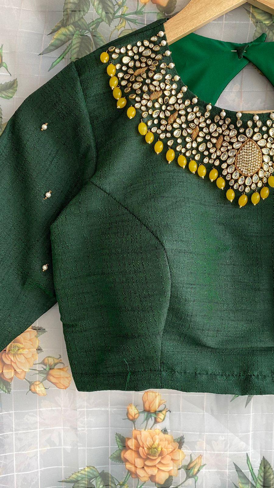 Hand worked Green Jewel Neck stitched Blouse - Threads