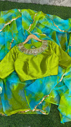 Pure Organza saree with handworked stitched Blouse - Threads