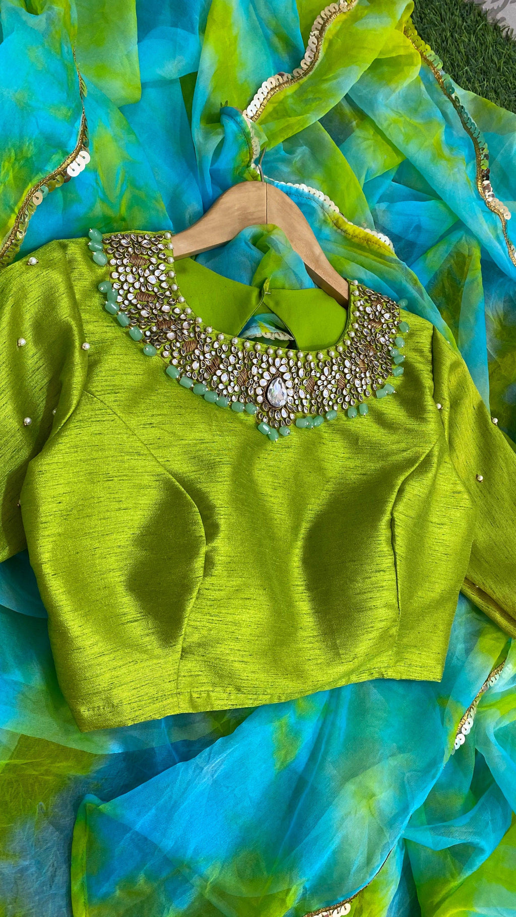 Pure Organza saree with handworked stitched Blouse - Threads