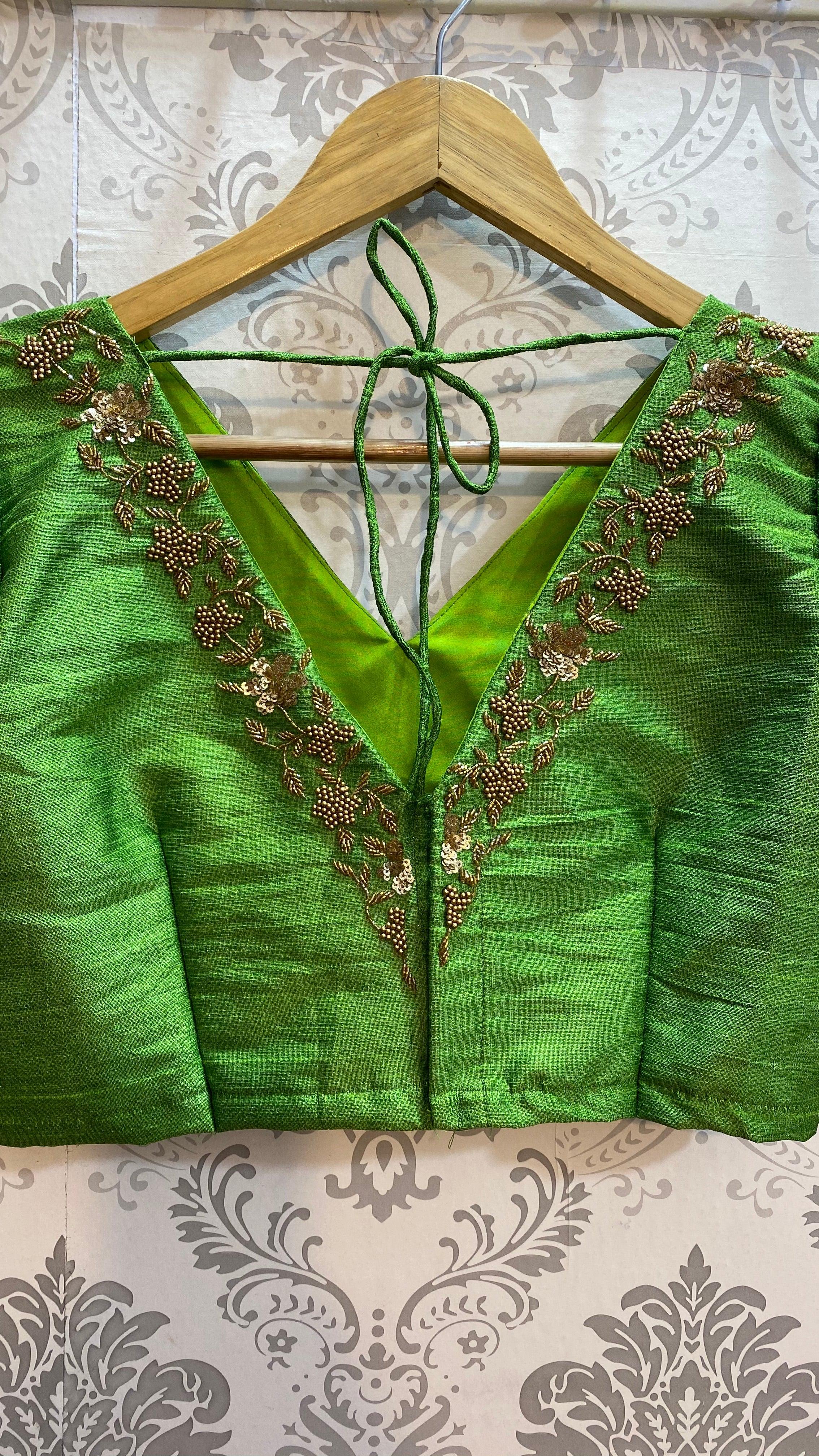 New Silk Handworked V neck  blouse and scalloped sleeves. - Threads