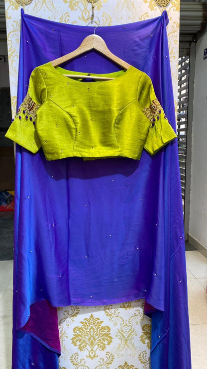 Blue Malai Silk saree with heavy hand worked blouse - Threads