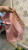 Onion pink silk heavy V shaped hand worked blouse - Threads