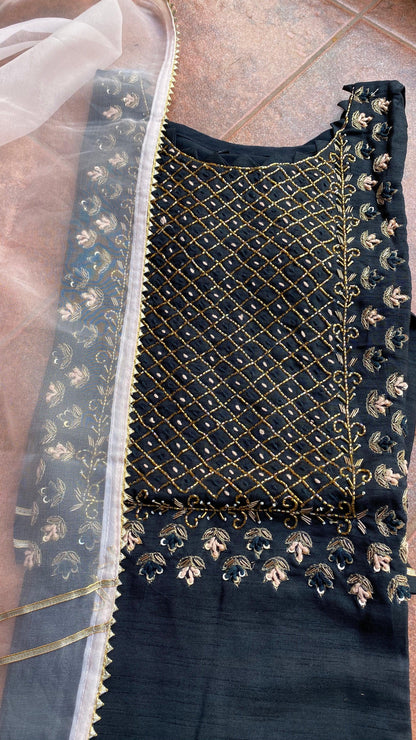 Black heavy embroidery handwork 2 piece kurti set - Threads