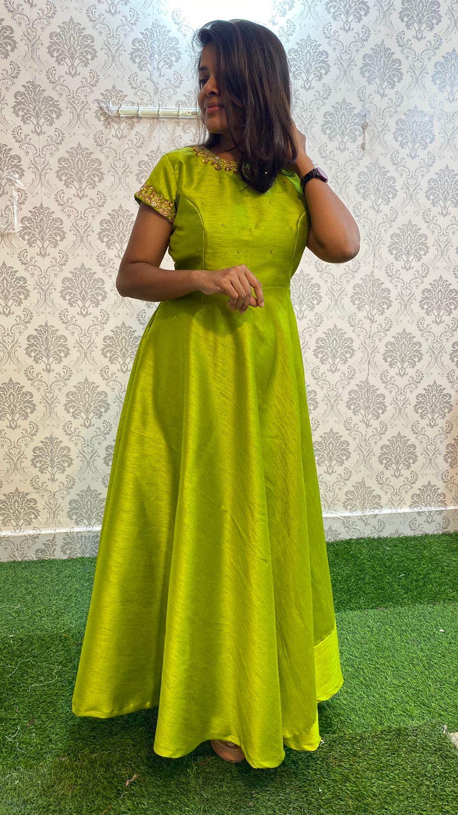 Exclusive latest design green silk organza women party wear dress