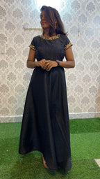 Exciting festive wear black silk organza salwar - Threads