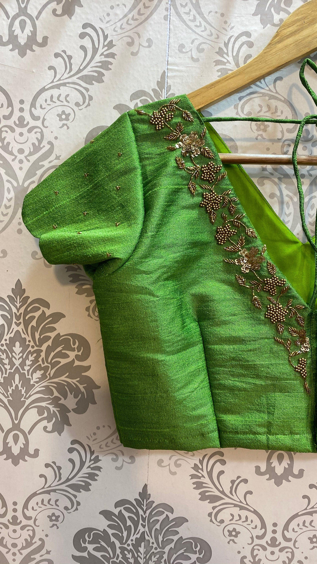 New Silk Handworked V neck  blouse and scalloped sleeves. - Threads