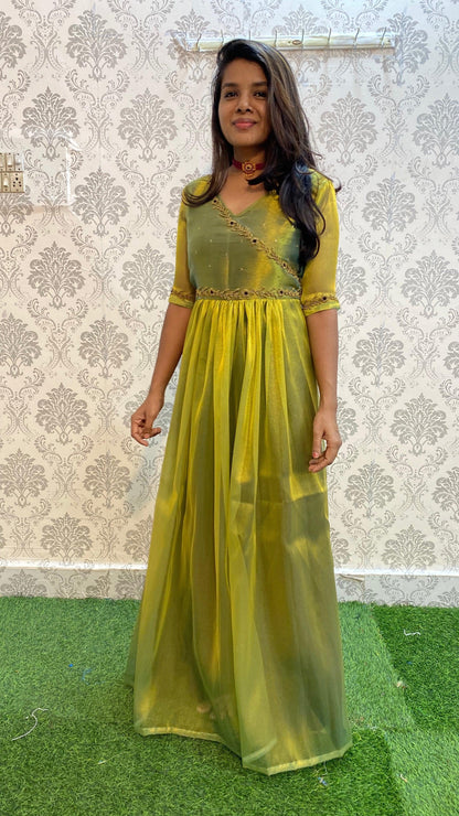 Beautiful Crazy Gold Organza women party wear dress